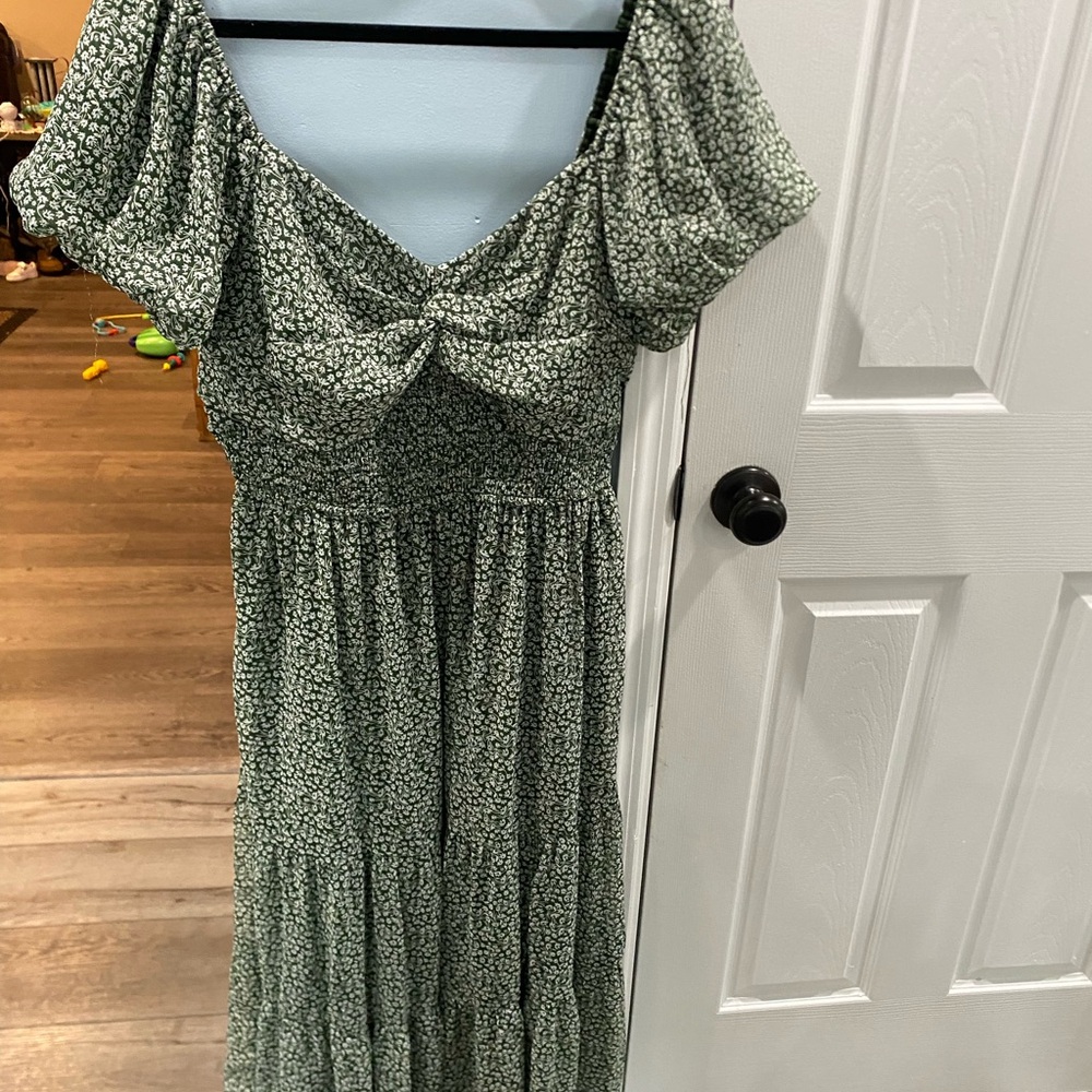 Floral Green Off-Shoulder Dress